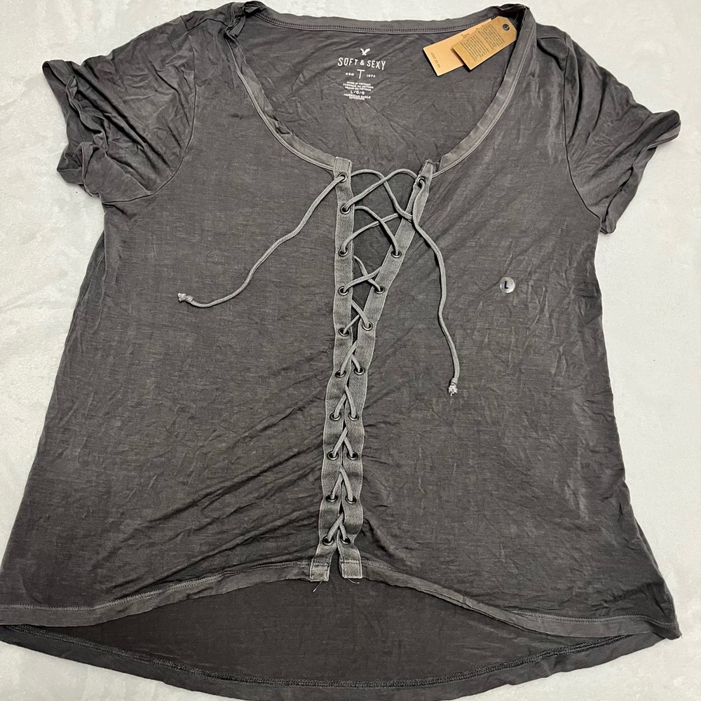 Gray Lace-Up Tee